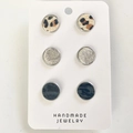 Close-up of handmade earring set with leopard print and marble textures on display card - Leopard/Brushed/Marble Style (8)
