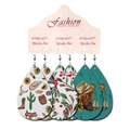 Three-pair set of western leather teardrop earrings featuring cowboy and floral patterns - Western Cowboy Theme (2)