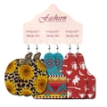 Detail of western earrings set with cow, pumpkin, and turquoise geometric leather patterns - Harvest Pumpkin Set (3)