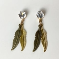 Orecchini pendenti piuma boho con zircone rotondo e ciondoli in metallo vintage - Stile Bicolore Bronzo e Oro (2)