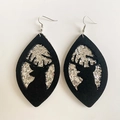 Double-layered teardrop leather Christmas earrings featuring reindeer silhouette and silver glitter - Black and Silver Reindeer