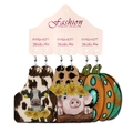 Western faux leather earrings set featuring cow, pig and pumpkin patterns in retro style - Farm Animal Theme (4)