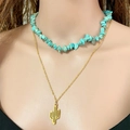 Boheemse dubbellaagse ketting in westernstijl met turquoise stenen en cactus hanger van cactus - Cactusvorm(2)