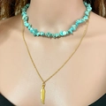 Western stijl dubbele laag ketting met turquoise stenen en een gouden veer hanger - Veer Stijl (1)