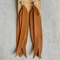 Bohemian multilayer leather leaf drop earrings with sparkling rhinestone stud details - Brown