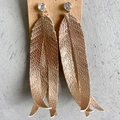 Faux leather multilayer leaf drop earrings with sparkling rhinestone studs and gold finish - Light gold