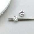 Silver house shaped charm bead with vertical stripes and small clear zircon crystal inlay - House Style (8816) / 1 Piece (8*10mm) / Antique Silver