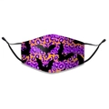 Dettaglio della maschera di Halloween con stampa leopardata viola e sagome di pipistrello - Stile Pipistrello Leopardato Sfumato Viola Arancione (8)