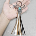 Western style leather tassel keychain with silver bull skull and turquoise stone detail - Silver Cow Skull Style (3)