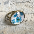 Verstellbarer Bronze-Vintage-Ring mit blauem Blumenmuster unter Glas im Retro-Look - Einheitsgröße / Blaues Blumenmuster Stil (19)