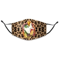 Close-up of leopard print Halloween mask with ghost graphic and adjustable ear loops - Leopard Ghost Beer Style (3)