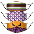Pack de 3 mascarillas de algodón para Halloween con correas ajustables y estampados - Talla única / Estilo Rayas Fantasma Y Ojos Enojados