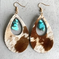 Bohemian teardrop earrings with leopard print horsehair and turquoise stone accents - Brown White Texture Style (3)