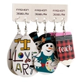 Creative PU leather earrings set with art, snowman and teacher themes on white card - Artistic Painting Snowman Theme Set (3)