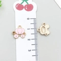 Pink enamel pumpkin carriage pendant in golden alloy for DIY jewelry bracelets - Pumpkin Cart (11898)