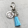 Portachiavi basket in acciaio inossidabile con nappa azzurra e ciondolo di cristallo - Stile Basket (1)