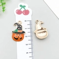 Halloween pumpkin witch hat alloy charms in orange and black for DIY jewelry making - Halloween Pumpkin Cat Head (12502)