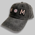 Gorra de béisbol gris marengo desgastada con bordado de MOM y gráfico de béisbol - Gris Oscuro Lavado