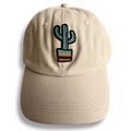 Beige Baseballkappe mit 3D-Kaktus-Stickerei aus lässigem Baumwoll-Twill für Sport - Gestreifter Kaktus im Topf Stil