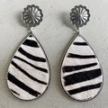 Bohemian silver waterdrop earrings with faux zebra fur animal print and sunburst studs - Zebra Stripe Texture Style (5)