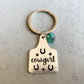 Western style silver cowgirl keychain with turquoise stone and horseshoe star engravings - cowgirl Style