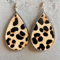 Detail of leopard print ponytail hair teardrop earrings with silver beaded metal trim - Brown Yellow Black Fine Leopard (2)