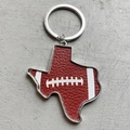 Portachiavi football americano con profilo mappa del Texas in pelle rossa e lega d'argento - Stile Football Americano (2) / Marrone