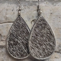Detail of silver teardrop earrings with brown leopard print faux fur texture - Dark Brown Rice White Fiber Texture (5)