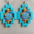 Aztec sunflower western cowboy style PU leather earrings in bohemian turquoise pattern - Sunflower Turquoise Texture Pattern (3)