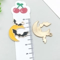 DIY yellow enamel crescent moon and bat charms for Halloween jewelry making - Moon Bat (15136)