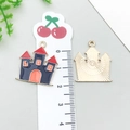 Enamel castle charm in blue and red with gold-plated back for DIY jewelry making - Halloween Haunted House (15138)