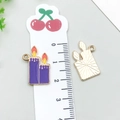 Purple enamel candle pendant set for DIY jewelry with gold metal textured backing - Halloween Candle (19515)