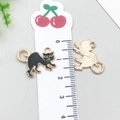 Black enamel cat charm for DIY jewelry making with gold-tone metal reverse side - Halloween Green-Eyed Cat (19517)
