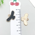 Black enamel crow bird alloy pendant with gold metallic back for DIY jewelry making - Halloween Bat (19519)