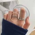 Set de anillos de plata minimalistas con texturas lisas y de cuerda trenzada - Abierto Ajustable / Cadena de Doble Capa (1316)