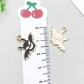 DIY black bat charm pendant with ghost face and gold back for Halloween jewelry making - Halloween Smiling Bat (19526)