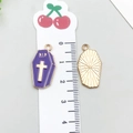 Purple enamel RIP coffin charm in gold metal finish for DIY jewelry and necklaces - Halloween Coffin (19528)