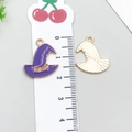 Wizard hat alloy pendant with purple enamel finish and gold metal back for DIY jewelry - Halloween Witch Hat (19530)