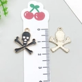 Skull and crossbones enamel charm pendant for DIY bracelets with golden back texture - Halloween Skull (19531)