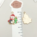 Christmas penguin enamel charm pendant with gold metal back and measurement scale - Red Christmas Tree Penguin (19574)