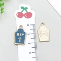 Blue and gold RIP tombstone Halloween enamel charm with hanging loop for DIY jewelry - Halloween Tombstone (19547)