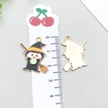 Cartoon little witch alloy drip oil charm with golden back for DIY jewelry making - Halloween Broom Wizard (19552)