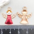 Pendentif ange en émail rouge avec strass et base dorée pour création de bijoux DIY - Ange de Noël en Émail Rouge (12532)