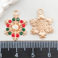 Ciondoli a fiocco di neve in lega con strass colorati e texture in rilievo dorato - Fiocco di Neve in Smalto Rosso con Strass (12538)