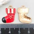 Ciondolo calza di Natale in smalto rosso e oro per la creazione di gioielli fai da te - Calza di Natale in Smalto Rosso (14167)