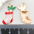 Ciondolo calza di Natale con smalto rosso e strass per gioielli fai-da-te - Calza di Natale in Smalto Bianco (14171)