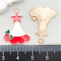 Ciondolo natalizio smaltato a forma di cappello bianco con stella rossa e lega d'oro - Albero di Natale in Smalto Rosso e Bianco (14293)