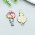 Detail of colorful lollipop charms in alloy with oil drip finish for DIY jewelry making - Colorful Enamel Round Lollipop