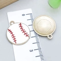 Detail of enamel baseball pendant with red stitching texture and gold metal back - Small White Enamel Sports Baseball (19633)