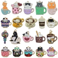 Set of 20 colorful enamel cat and coffee cup charms for DIY jewelry making and crafts - Mixed 20 Styles Enamel Food Coffee Cup Series